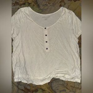 American Eagle Outfitters Cream Button-Front Blouse